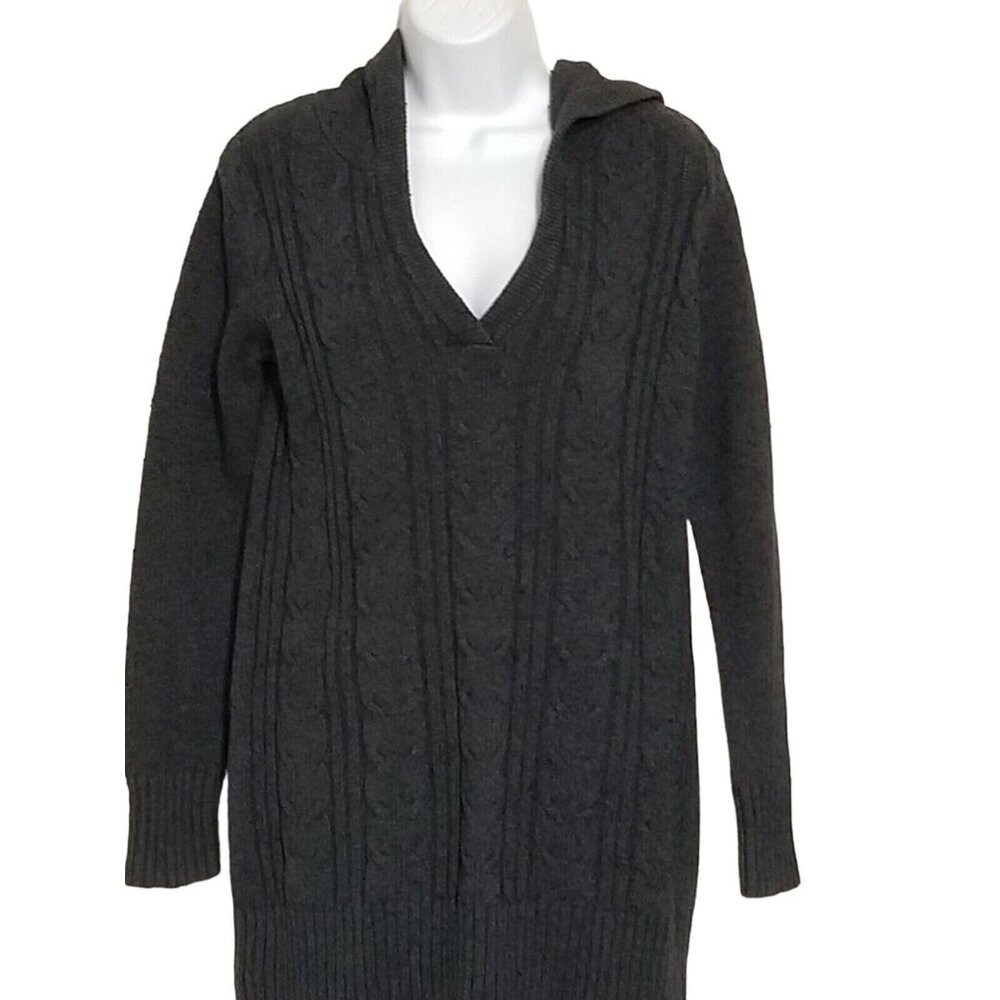 Hoodie Sweater Womens M Lamb Blend Long Sleeve Slub Cable Knit Charcoal - Picture 2 of 14